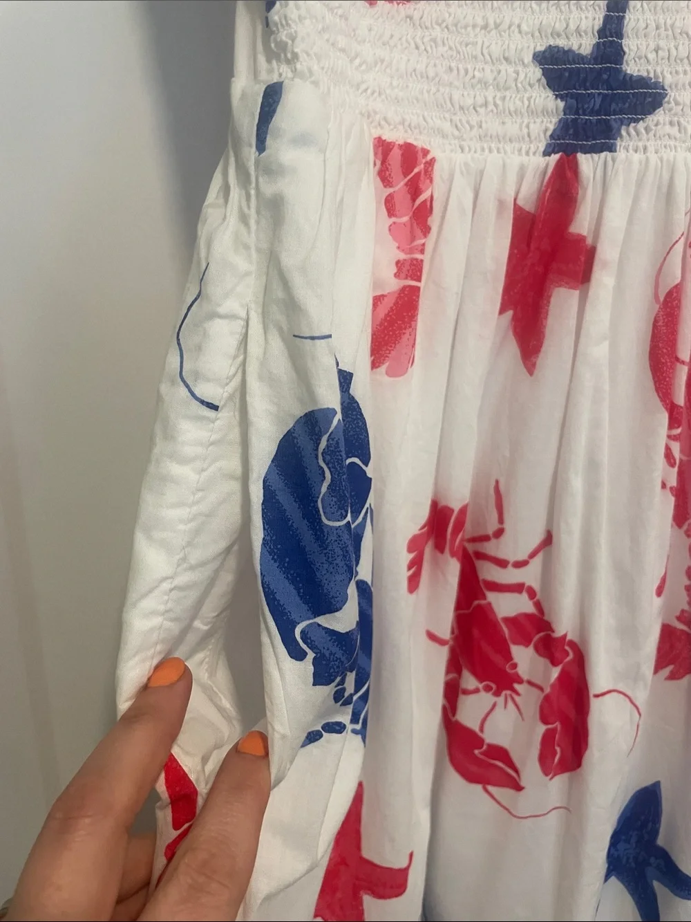J. Crew White Midi Dress with Red & Blue Nautical Print 🦞